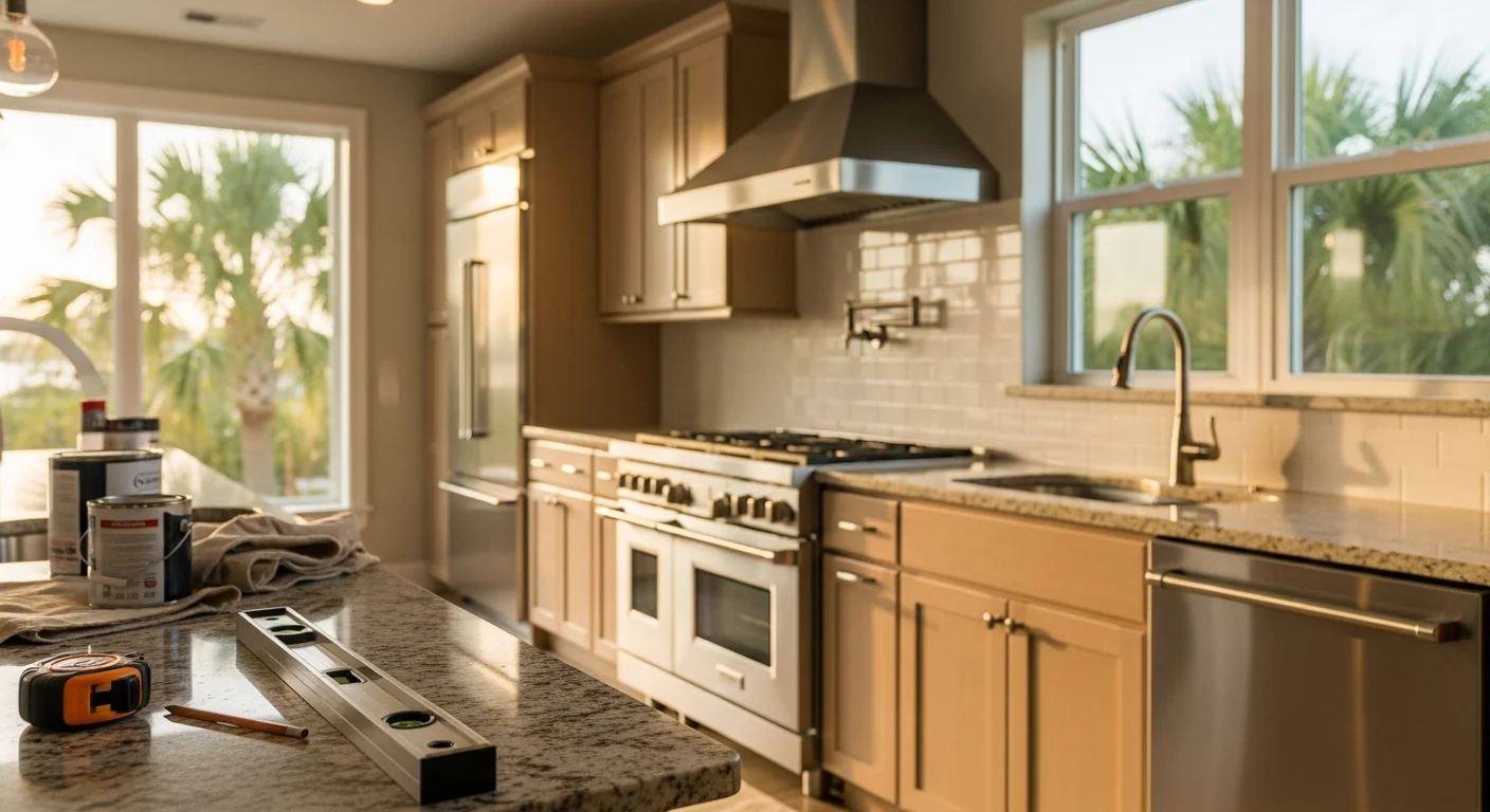 General contractor team reviewing home renovation plans on job site
