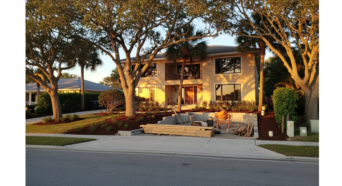 Waterfront St Petersburg home with bay views and mature landscaping in afternoon light.
