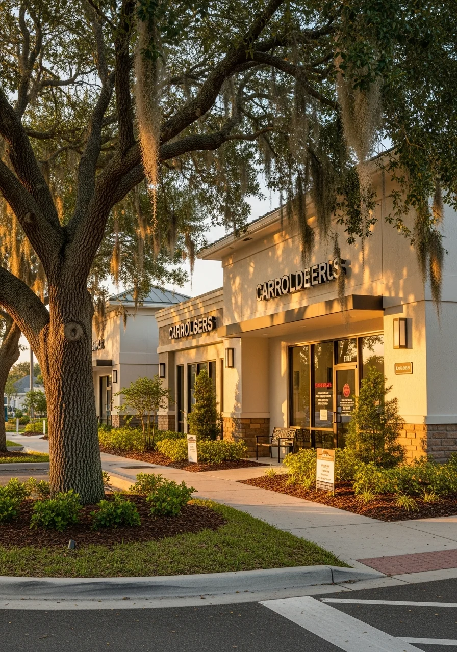 Tampa commercial property with professional landscaping and clear signage.